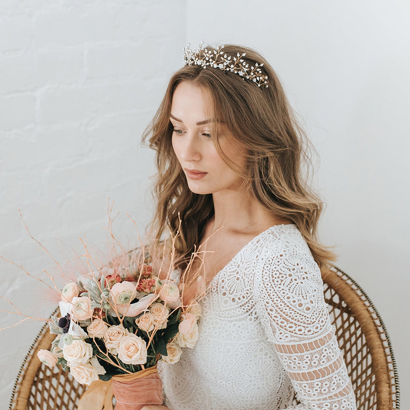 Coco crystal and pearl antique gold headpiece - Liberty in Love