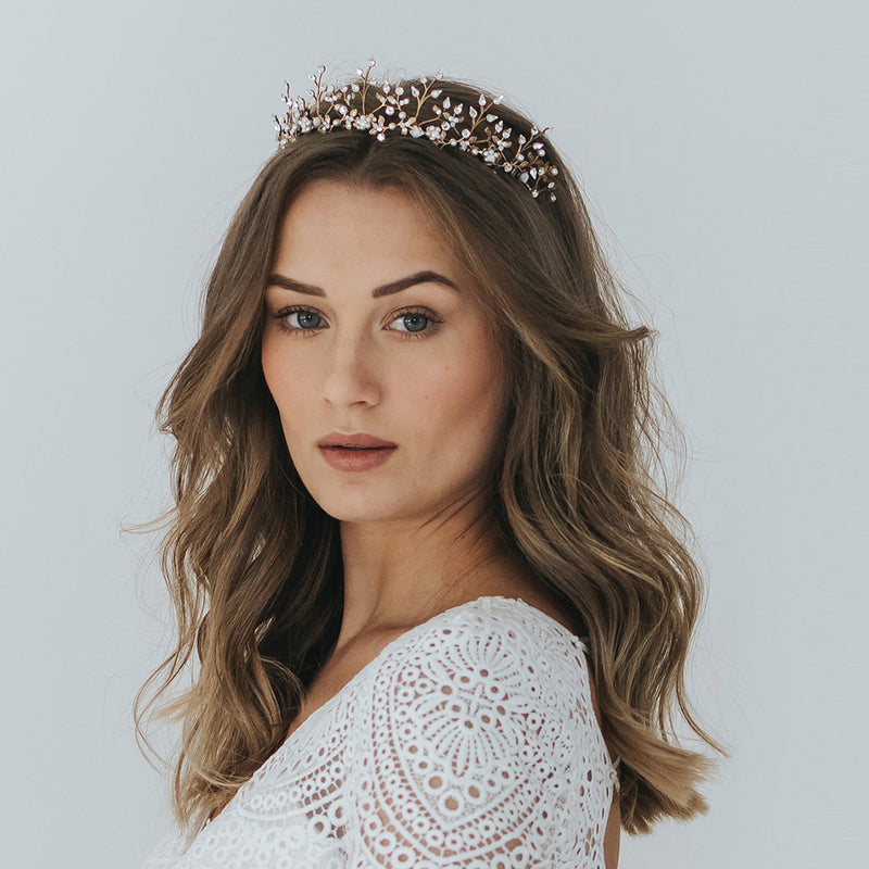 Coco crystal and pearl antique gold headpiece - Liberty in Love