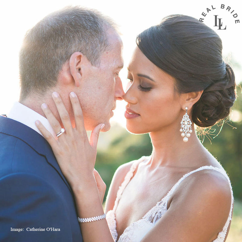 Crystal and pearl chandelier bridal statement earrings - Liberty in Love