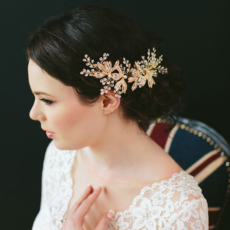 Cora rose gold leaves and sprigs hair clip - Liberty in Love