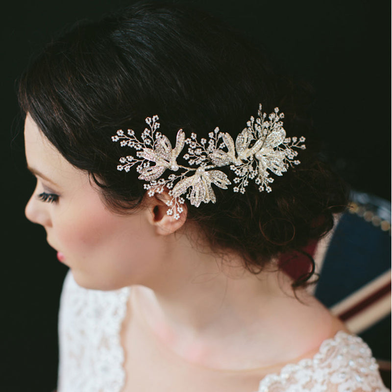Cora silver leaves and sprigs hair clip - Liberty in Love