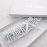Cosette ivory lace and blue silk satin garter - Liberty in Love