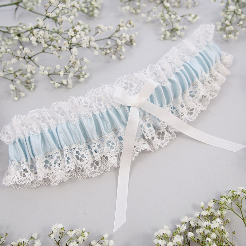 Cosette ivory lace and blue silk satin garter - Liberty in Love