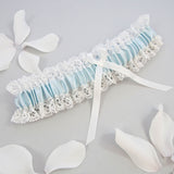 Cosette ivory lace and blue silk satin garter - Liberty in Love