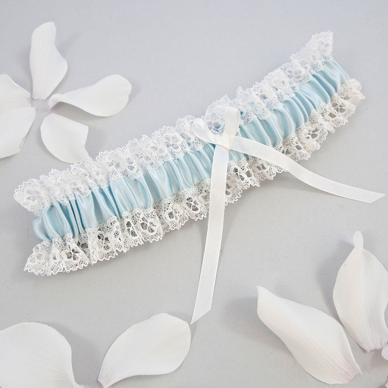 Cosette ivory lace and blue silk satin garter - Liberty in Love