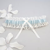 Cosette ivory lace and blue silk satin garter - Liberty in Love