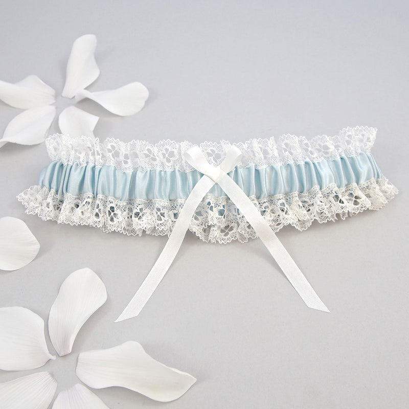 Cosette ivory lace and blue silk satin garter - Liberty in Love