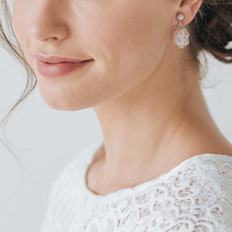 Crocheted blush crystal oval moon earrings - Liberty in Love