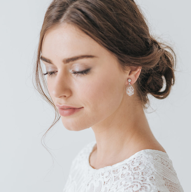Crocheted blush crystal oval moon earrings - Liberty in Love