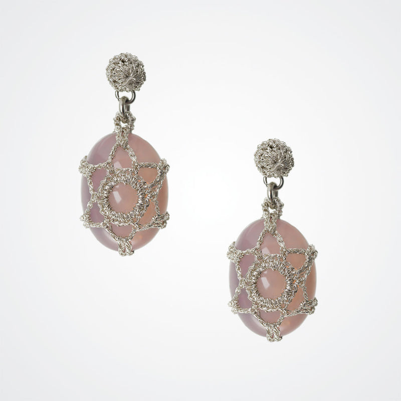 Crocheted blush crystal oval moon earrings - Liberty in Love