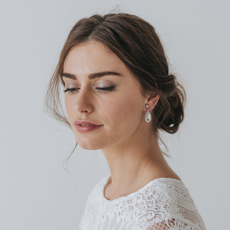 Crocheted Swarovski crystal silver teardrop earrings - Liberty in Love