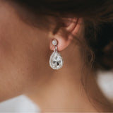 Crocheted Swarovski crystal silver teardrop earrings - Liberty in Love