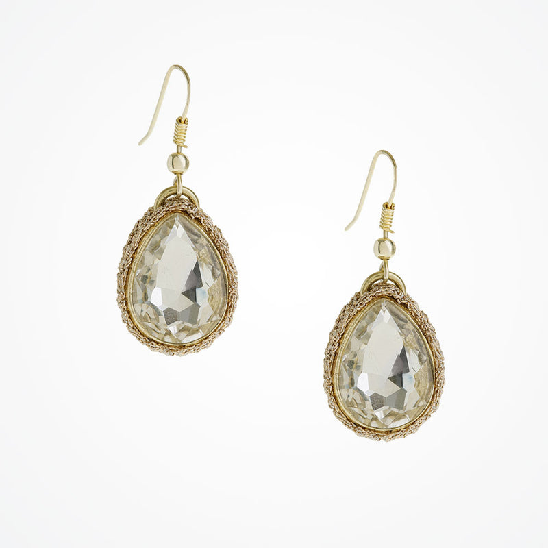 Crocheted Swarovski crystal teardrop ear-hook earrings - Liberty in Love