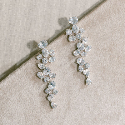Cruz crystal bridal statement earrings (silver) - Liberty in Love