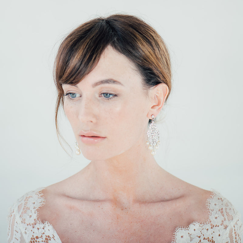 Crystal and pearl chandelier bridal statement earrings - Liberty in Love
