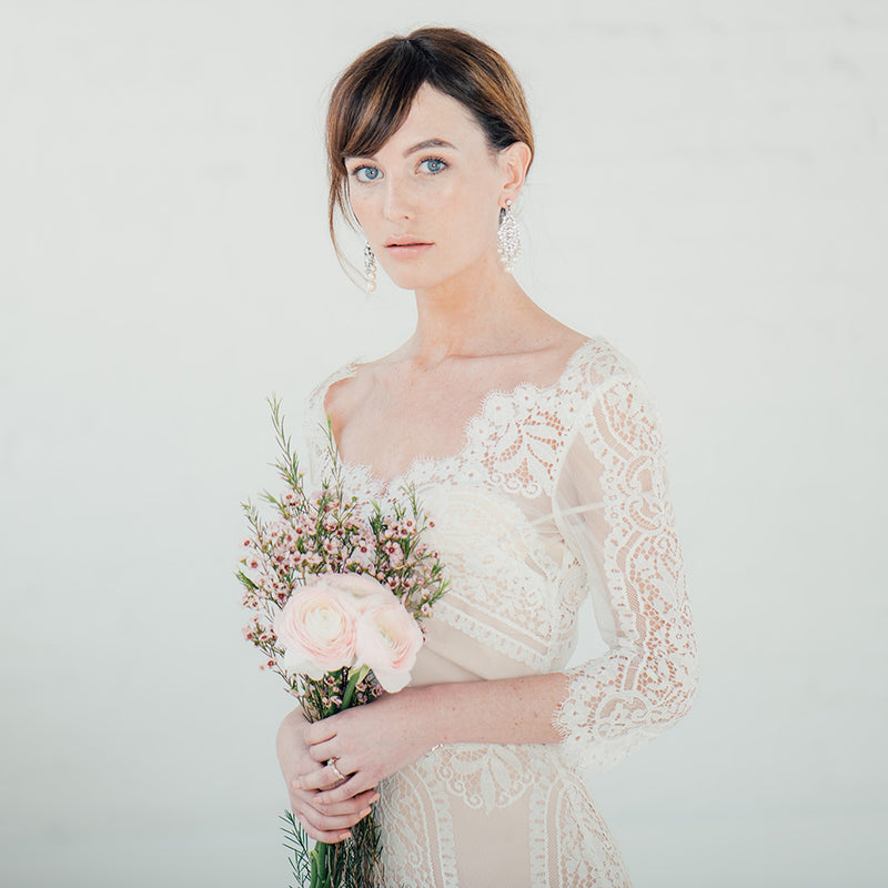 Crystal and pearl chandelier bridal statement earrings - Liberty in Love