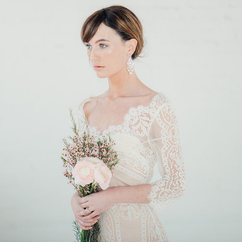 Crystal and pearl chandelier bridal statement earrings - Liberty in Love