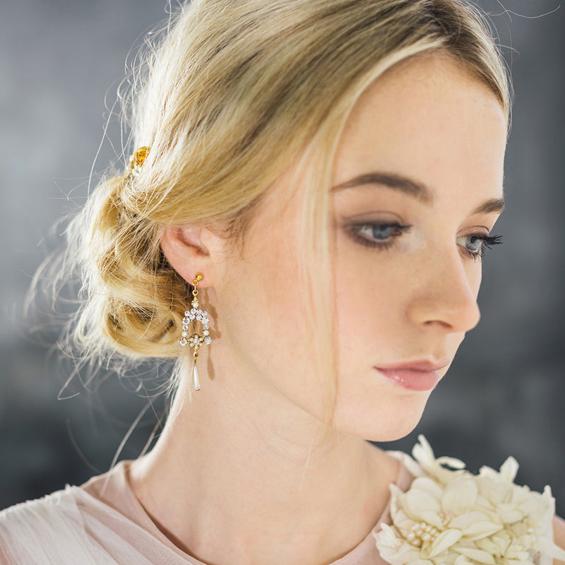 Crystal and pearl dew droplet gold earrings - Liberty in Love