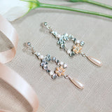 Crystal and pearl dew droplet silver earrings - Liberty in Love