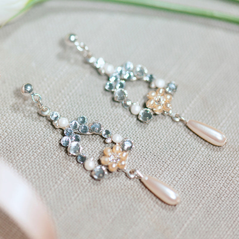 Crystal and pearl dew droplet silver earrings - Liberty in Love