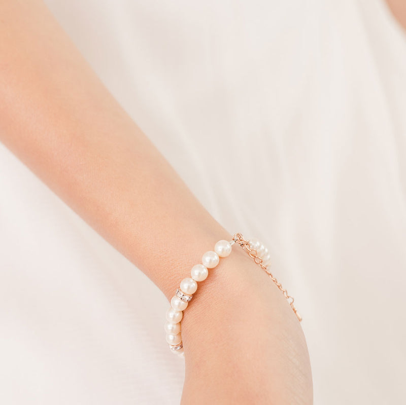 Crystal elegance pearl bracelet (rose gold) - Liberty in Love