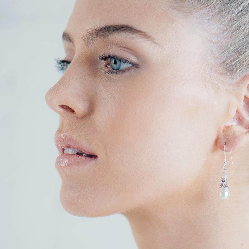 Adriana crystal embellished filigree teardrop pearl earrings - Liberty in Love
