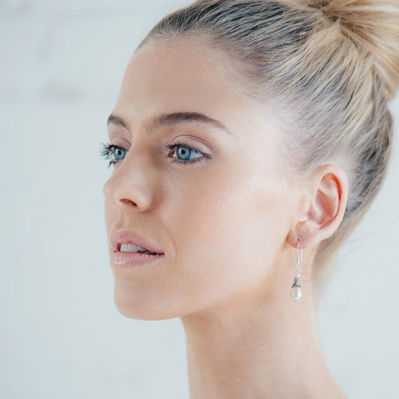 Adriana crystal embellished filigree teardrop pearl earrings - Liberty in Love