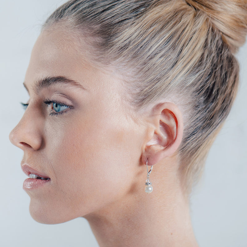 Hettie crystal rondelle and pearl droplet lever back earrings - Liberty in Love