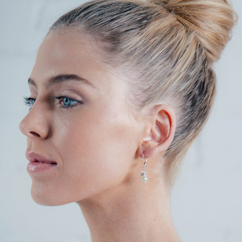 Hettie crystal rondelle and pearl droplet lever back earrings - Liberty in Love
