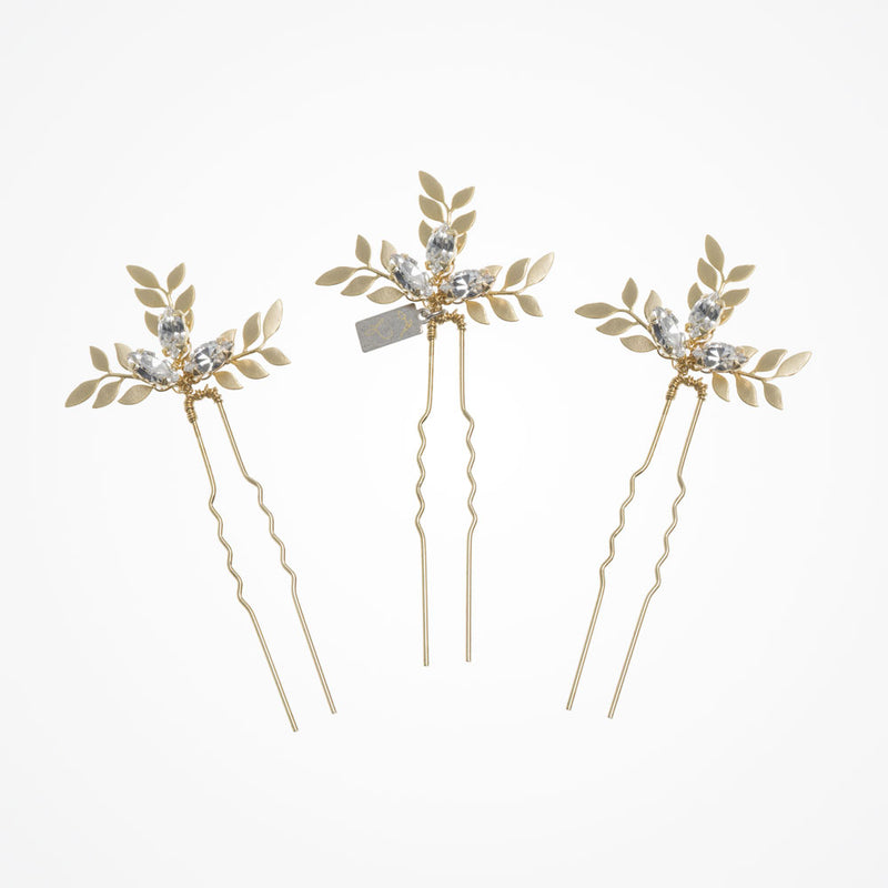 Crystal barley leaves hair pins - Liberty in Love