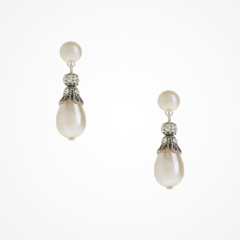 Georgette crystal embellished filigree pearl drop earrings - Liberty in Love