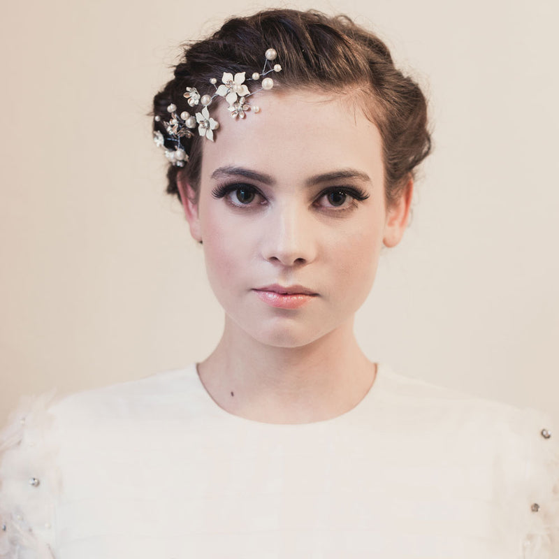 Brooke dainty hand-painted enamel flower crystal hair vine - Liberty in Love