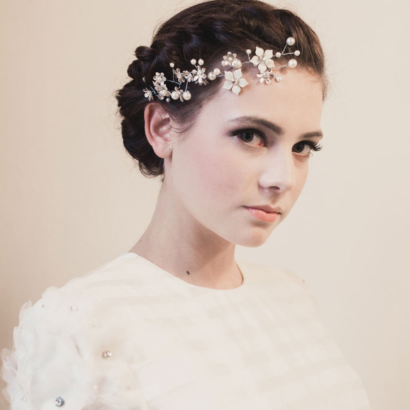 Brooke dainty hand-painted enamel flower crystal hair vine - Liberty in Love