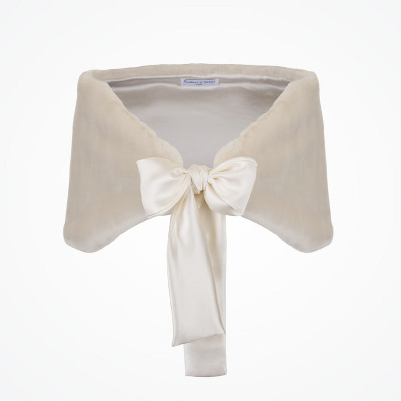 Ivory faux fur bridal stole (with short pile fur) - Liberty in Love