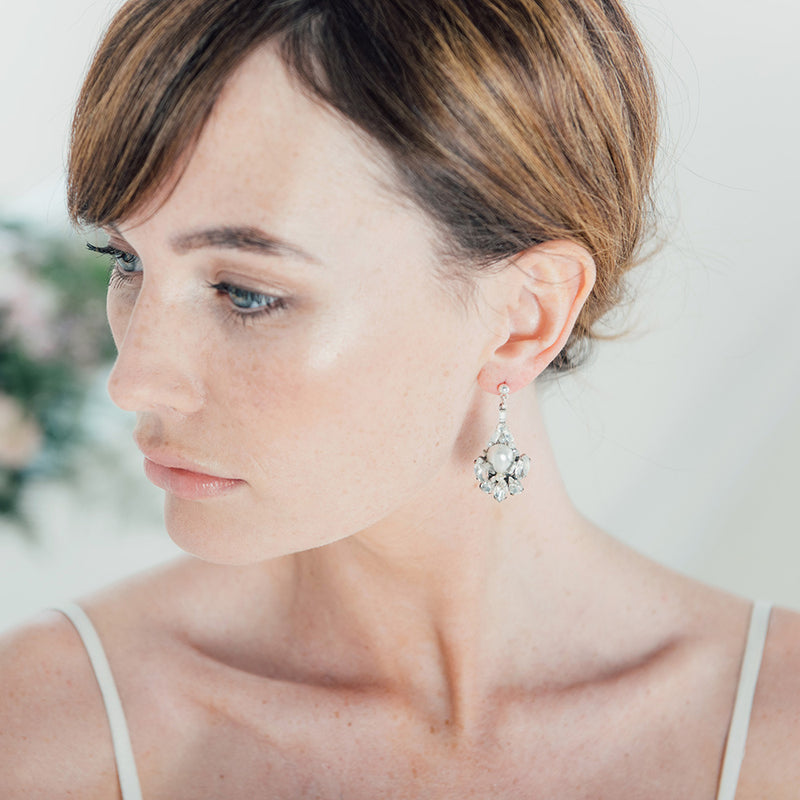 Deco crystal and pearl drop earrings - Liberty in Love