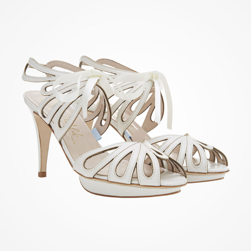 Delfina ivory leather floral cut-out sandals - Liberty in Love