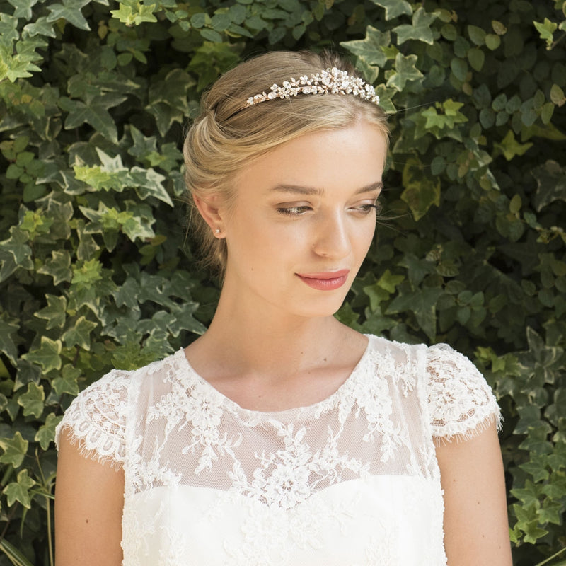 Desire rose gold pearl and crystal floral tiara - Liberty in Love