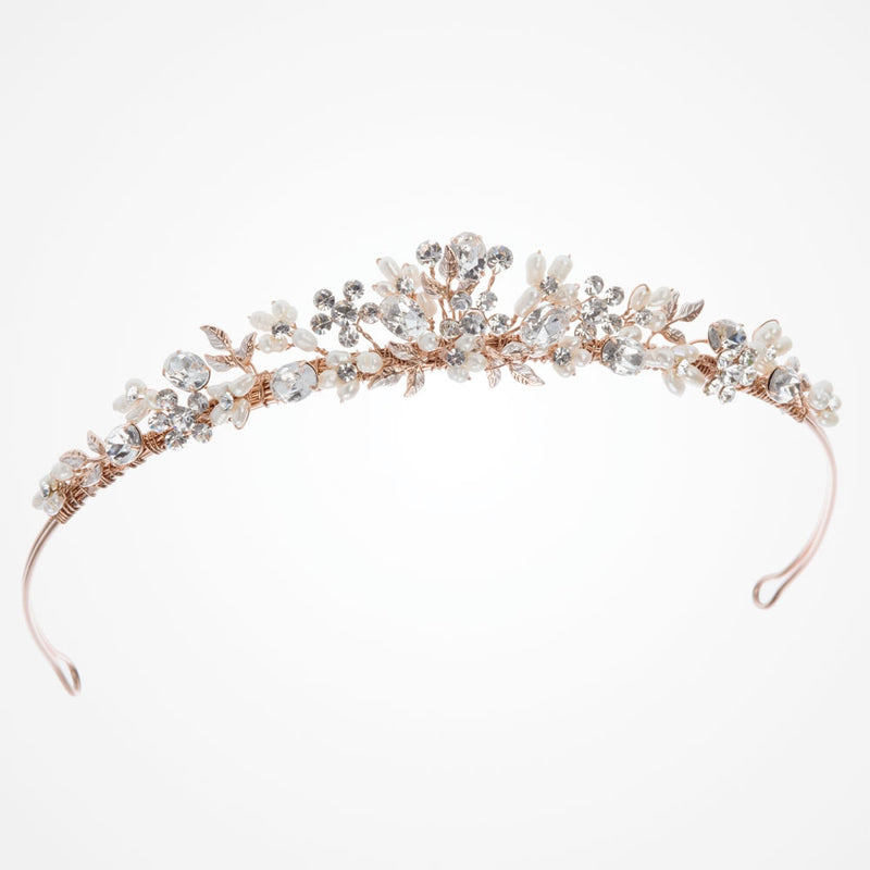 Desire rose gold pearl and crystal floral tiara - Liberty in Love