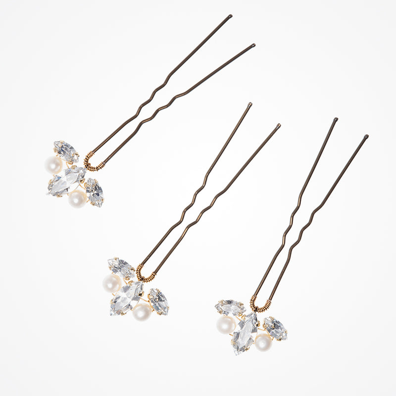 Downton crystal hair pins (gold) (set of 3) - Liberty in Love