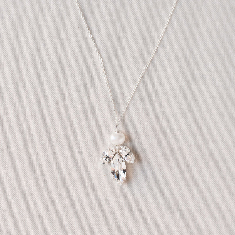 Downton diamante navette and pearl pendant necklace (silver) - Liberty in Love