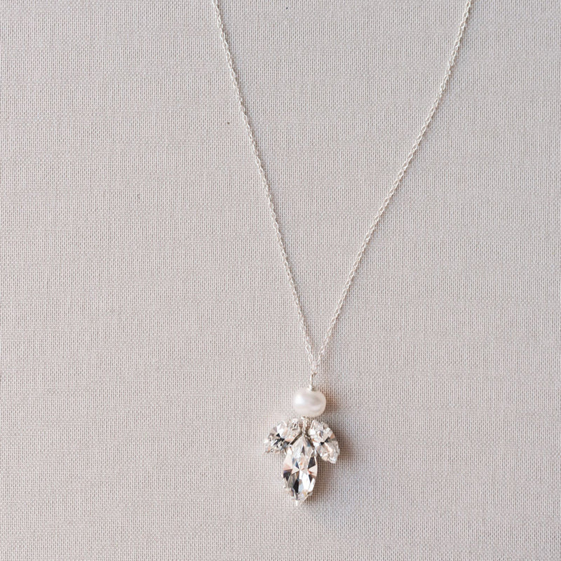 Downton diamante navette and pearl pendant necklace (silver) - Liberty in Love
