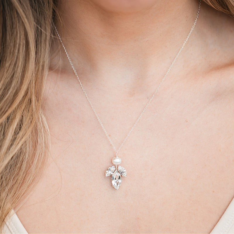 Downton diamante navette and pearl pendant necklace (silver) - Liberty in Love