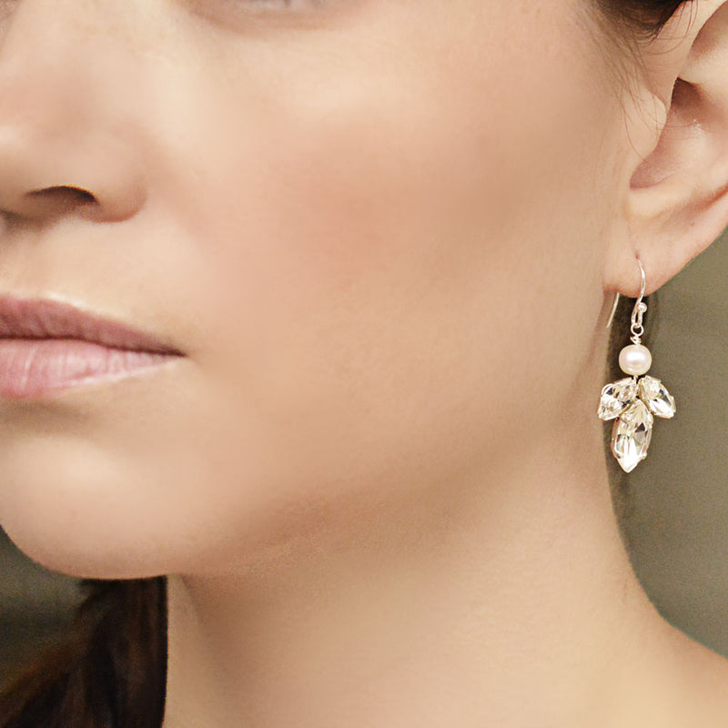 Downton diamante navette and pearl drop earrings (silver) - Liberty in Love