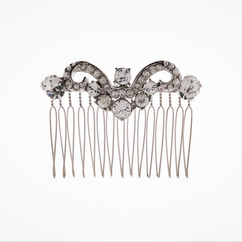 Symmetric vintage scroll clear crystal deco hair comb (HA347) - Liberty in Love