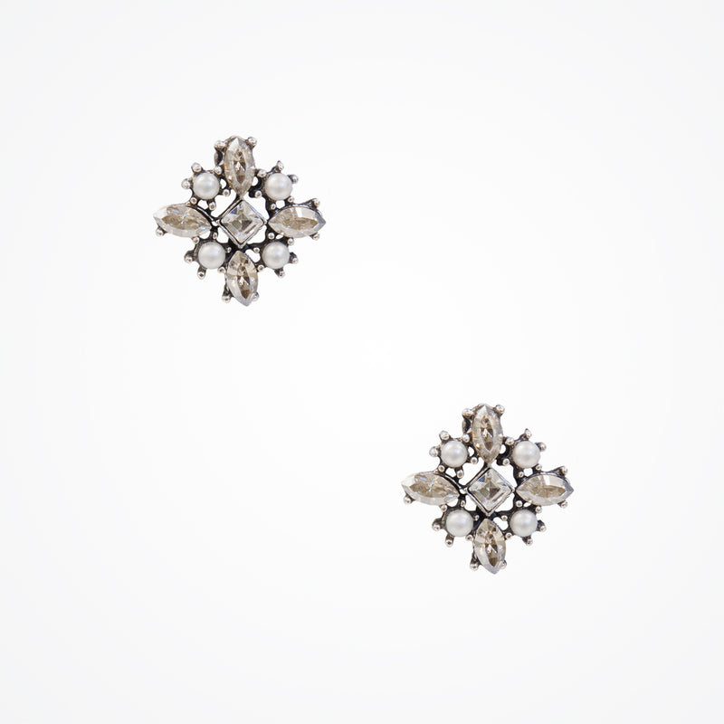 White pearl encrusted star cross lobe earrings (EA5094) - Liberty in Love