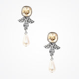 Short ivory pearl drop with cabochon wing earrings (EA5269) - Liberty in Love