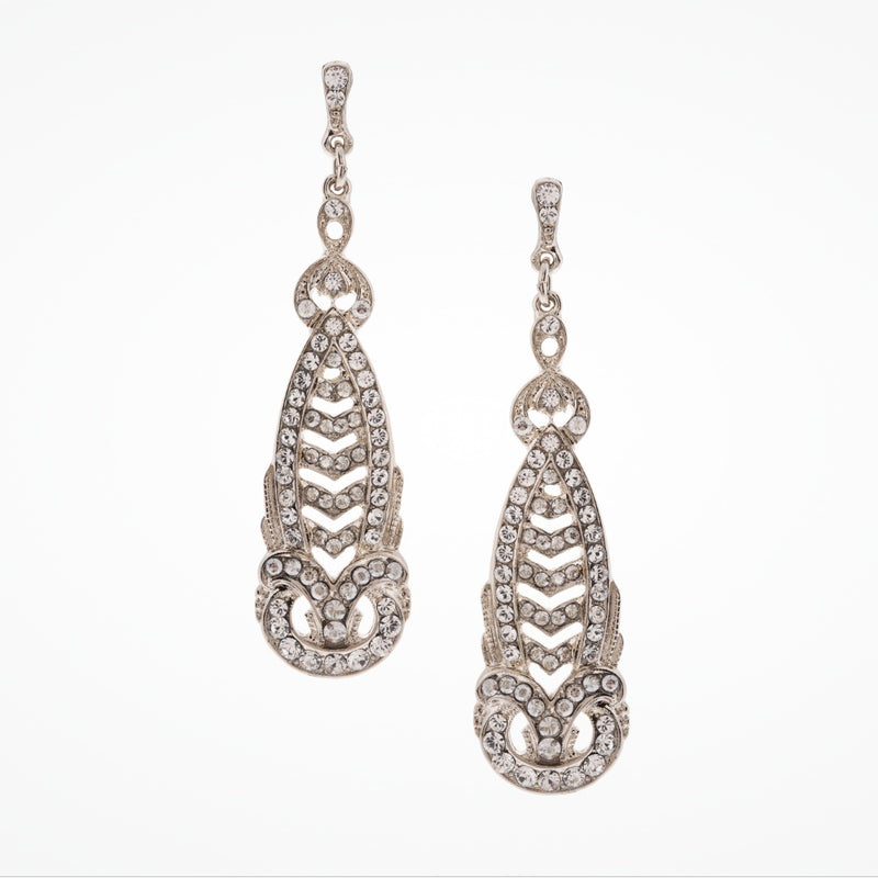 Gala deco long drop scroll splay bridal earrings (EA5593) - Liberty in Love