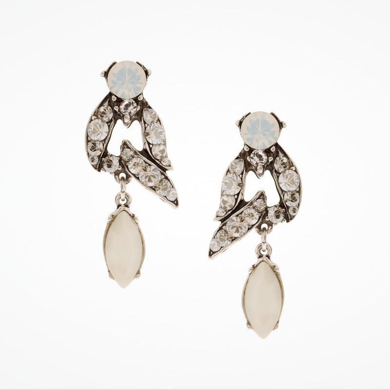 Opalised and white resin bird in flight short drop earrings (EA5633) - Liberty in Love