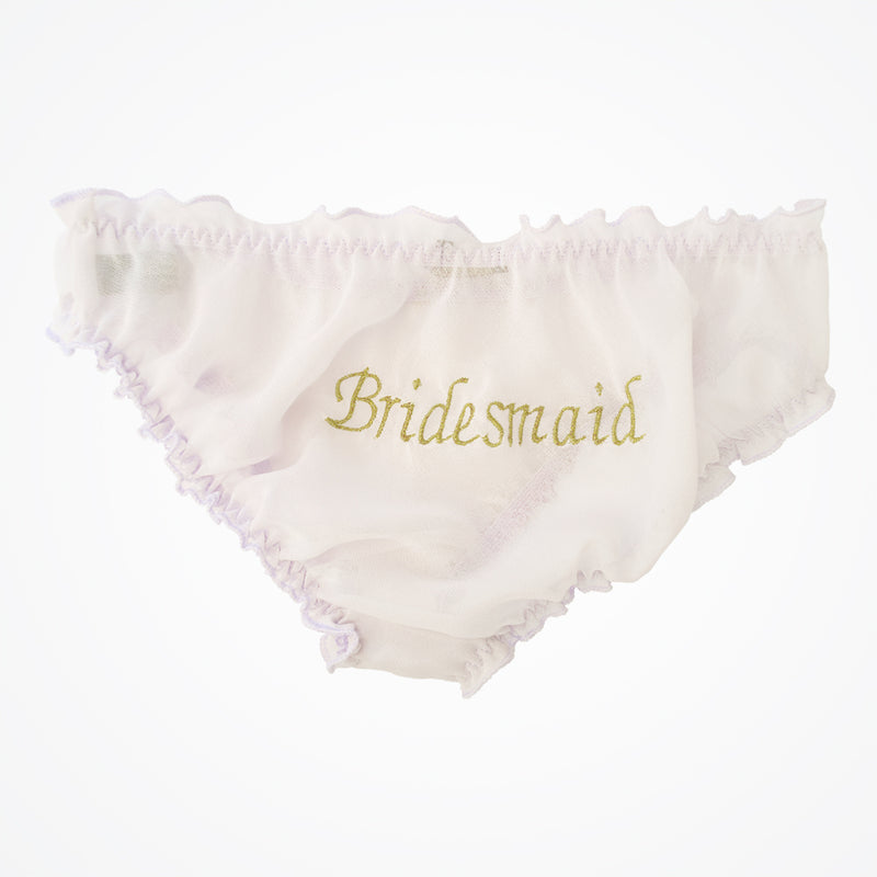 Bridesmaid knickers in 'sugar lilac' silk chiffon and gold embroidery - Liberty in Love