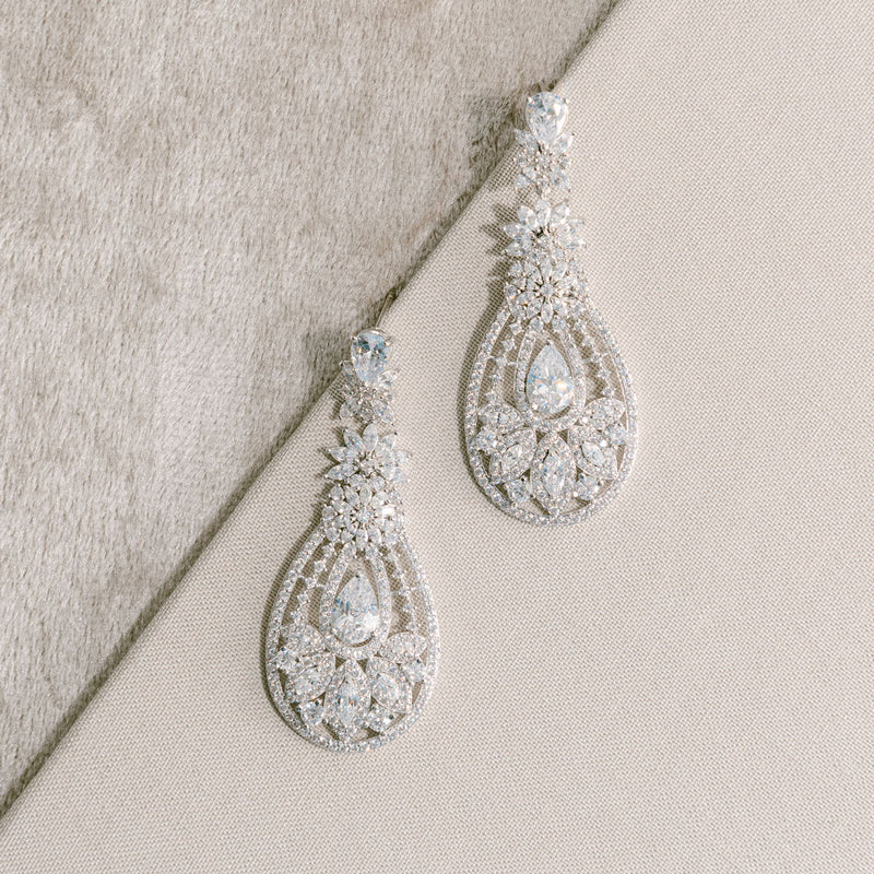 Emilia floral crystal bridal statement earrings - Liberty in Love